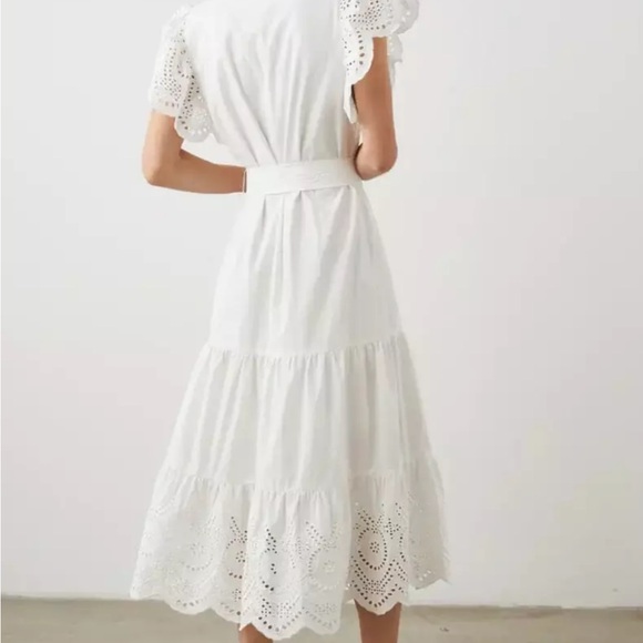 Rails Womens GIA White Woven Tiered V-Neck Midi Dress S *NO BELT* - Picture 2 of 6